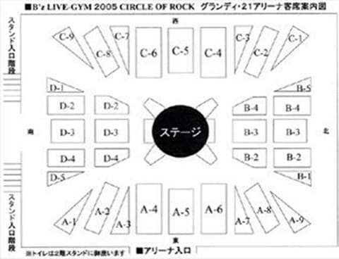 B'z LIVE-GYM 2005 CIRCLE OF ROCK 宮城セキスイハイムスーパーアリーナ アリーナ構成・座席表